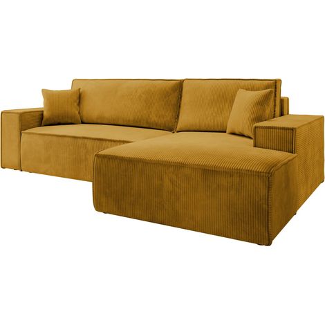 Selsey Farese – Ecksofa mit Cordbezug, Schlaffunktion und Stauraum, Senfgelb, rechts