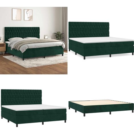 Cama box spring con colchón terciopelo verde oscuro 200x200 cm - Colchón de muelles - Cama de muelles