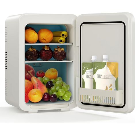 Mini Frigo de Chambre 10L,Mini Réfrigérateur Portable,Fonction Chaud Froid,Silencieux,Étagères Réglables,AC/DC,12V 240V,pour Cosmetique,Nourriture,Boissons,Maison,bureau,dortoir,Voiture,Beige (1/5)