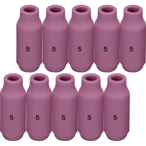 Buse en alumine et cuves céramiques pour soudure TIG Buses 10N49, 5 avec orifice de 8,0mm - Pour chalumeau de soudure TIG QQ300, PTA, DB, SR, WP 17, 18, 26 - Pack de 10 (1/4)