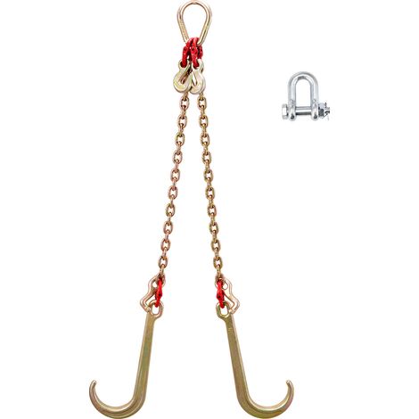 Mophorn G80 V Catena della briglia 5/16" x 2' Catena di traino con ganci a J da 15", ganci a T, ganci di presa, catena di trasporto per impieghi gravosi, carico di lavoro sicuro di 10800 libbre