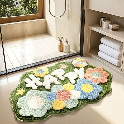 Tapis de bain fleuri coloré, antidérapant, 45×70 cm — (1/5)