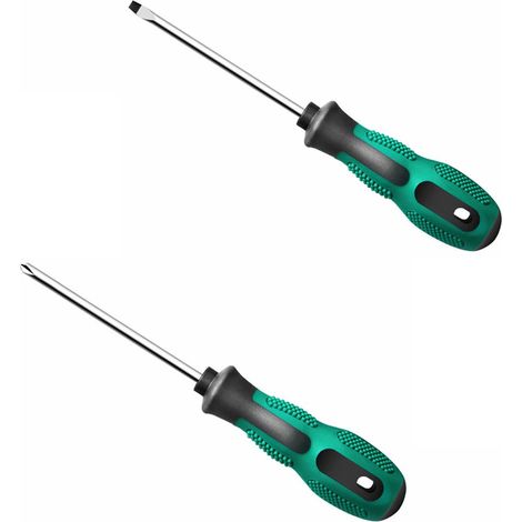 Lot de 2 tournevis magnétiques S2 en alliage d'acier - 1 tournevis cruciforme et 1 tournevis plat pour fixer et desserrer - Taille B (1/5)