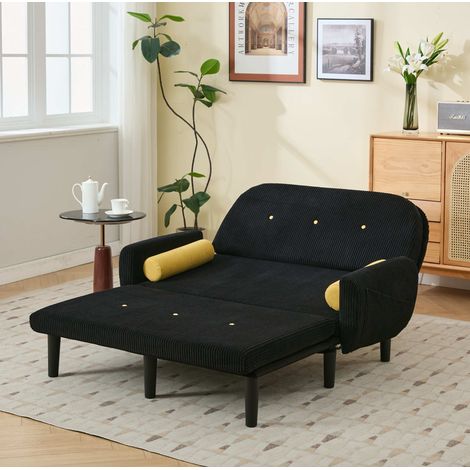 Canapé modulable 133.5x77x85 cm noir en velours côtelé avec dossier réglable et fonction couchage (1/5)