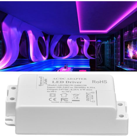 Alimentation pour LED à tension constante AC100-240V/0,35A DC24V/0,25A, transformateur pour lampe LED 6W (1/5)