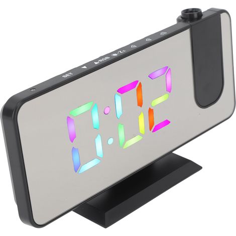 RGB-Digitalwecker mit Spiegeloberfläche, einstellbarer Helligkeit, moderner Tischwecker mit um 180 Grad drehbarem Projektor für Schlafzimmer und Büro, Schwarz (1/5)