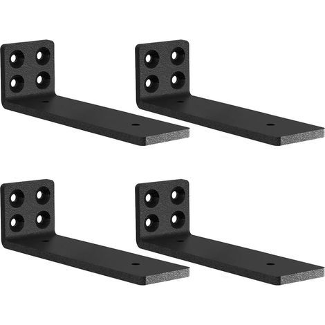 Lot de 4 supports d'étagères pour échafaudage, supports d'étagères flottants noirs robustes, supports muraux de 5 mm d'épaisseur pour étagères jusqu'à 50 kg (20 cm) (1/5)