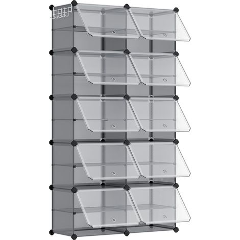 Étagère à Chaussures 10 Compartiments, Étagère de Rangement Modulable, Compartiment de 30 x 40 x 30 cm, Porte, Cadre en Acier, Plastique, pour Couloir, Chambre, Entrée, Gris Ardoise (1/5)