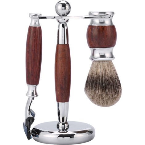 Kit Rasage Homme Brosse Bois & Rasoir de Sécurité Coffret Toilette Professionnel avec Support (1/5)