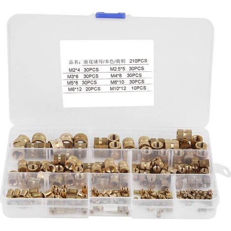 210pcs Brass Cylinder Knurled Threaded Round Insert Embedded Nuts