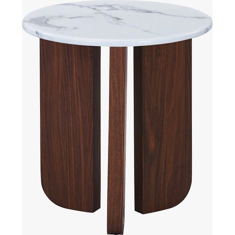 ELODIE - 45 Table d'appoint ronde en marbre composite pieds couleur bois foncé D45 cm (1/5)