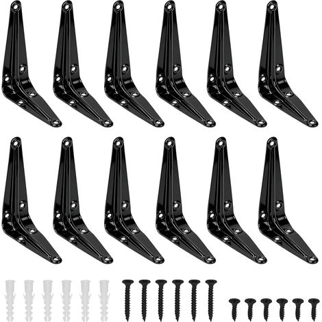 12 Pack 3 x 4 pouces noir support d'étagère lourd, support d'étagère flottant, support d'angle de support L, support d'angle de joint métallique avec vis et ancres Kit pour étagères suspendues (1/5)