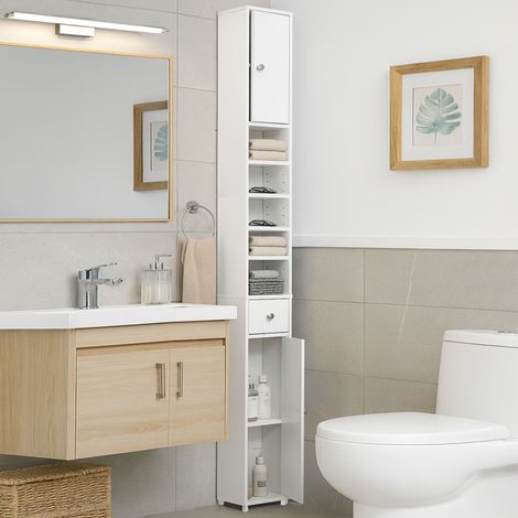 Armadio da Bagno Alto Mobiletto 2 Ante e 1 Cassetto Bianco Armadietto 20x180 cm (1/5)