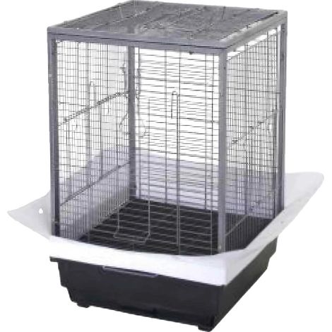 Cage à oiseaux, Métal, 45cm x 45cm x 60cm, 4 Portes, Plateau Amovible, Noir (1/5)