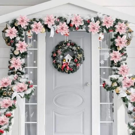 Fleurs Artificielles à Paillettes de 14.5cm,10 Pièces, Décoration d'Arbre de Noël, Ornements de Noël, Fausses Fleurs Natales-Rose (1/4)