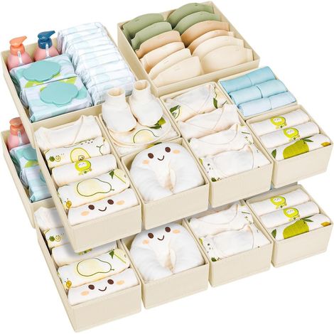 Organisateur de Tiroir Pliable - Lot de 15 Organiseurs de Placard, Tiroirs, Boîte de Rangement Pliable en Tissu, Organisateur de Sous-Vêtements, Chaussettes, Pantalons, Beige (1/5)