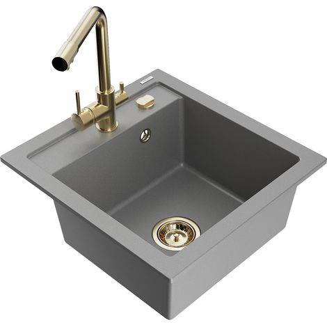 Mexen Vito lavello in granito a 1 vasca con rubinetto da cucina Duero, grigio - 6503-71-671600-50 (1/5)