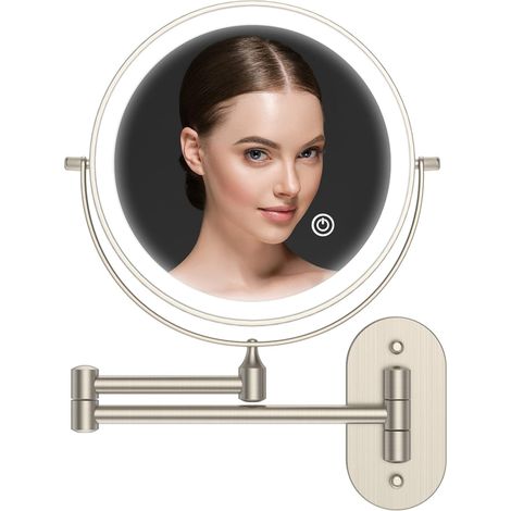 8 Pouce LED Miroir Maquillage avec 3 Modes de Couleur,Miroir Grossissant Lumineux avec 0.5h Fonction d'Arrêt Automatique, Charge par Batterie Miroir (1/5)
