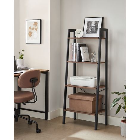Étagère échelle, Panneau de Particules, Acier, Marron Noisette et Noir, 34D x 56W x 137,5H (1/5)