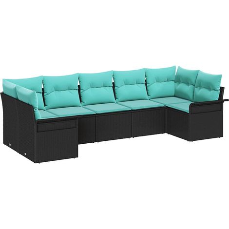 Garden Sofa Set with Storage 7 pcs Black Poly rattan vidaXL