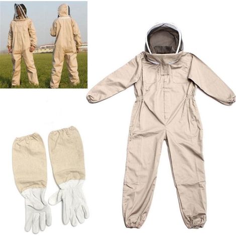 Combinaison d'apiculteur, combinaison d'apiculteur professionnelle, combinaison spatiale marron avec voile autoportant pour apiculteurs, y compris les gants de protection, coton ventilé, XL (1/5)