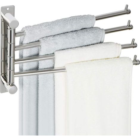Porte-Serviettes avec 4 Barres 180° Rotatives en Acier Inoxydable, Antirouille et Pratique, Porte Serviette Murale Sèche-Serviettes pour Salle de Bain/Cuisine Lavabo, Argent (1/5)