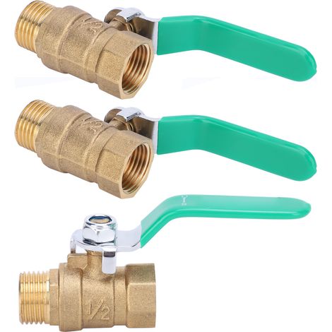 3 Stück Kugelhähne für Wasserleitungen 1/2 Zoll, Innen- und Außengewinde, verdicktes Messing, Absperrventil (1/5)