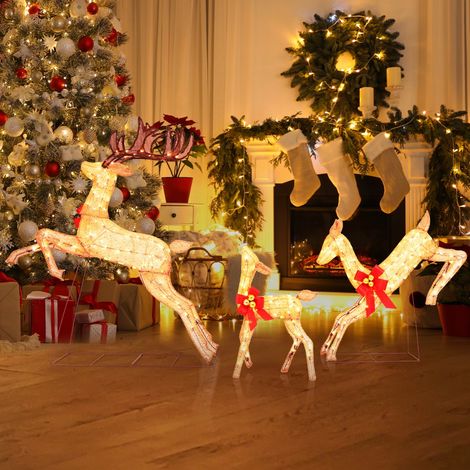 Renne de Noël Lumineux 3 Pièces Ensemble de Famille de Renne de Vacances avec 255 Lumières Blanches Chaudes Piquets (1/5)