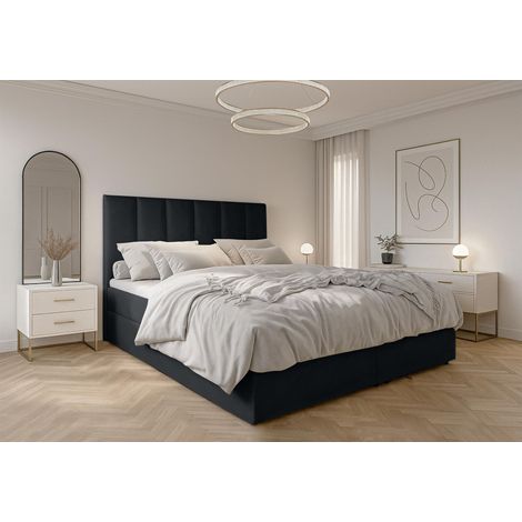 AX LIVING Boxbett Merea Boxspringbett Schwarz mit Bettkasten 180x200 cm