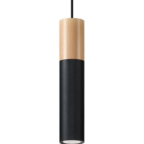 Lámparas colgantes Pablo madera natural/negro acero/madera 1xGU10 8cm Sollux (1/2)