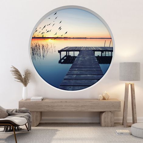 Stickers Trompe l'oeil Arche ronde - Ponton couché de soleil - Diamètre 30 cm (1/4)