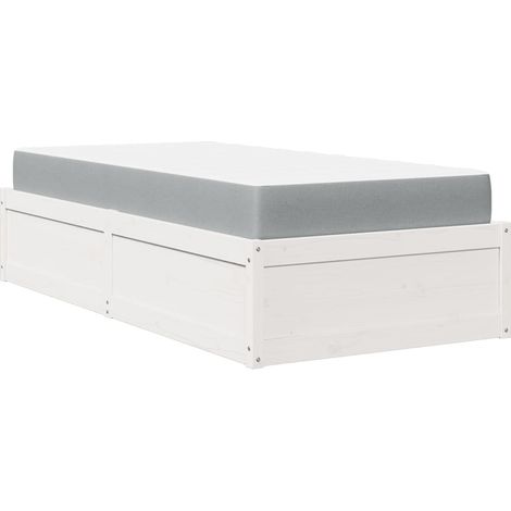 Lit simple,Lit adulte,Lit avec matelas blanc 90x190 cm bois massif de pin CFW23276 (1/5)