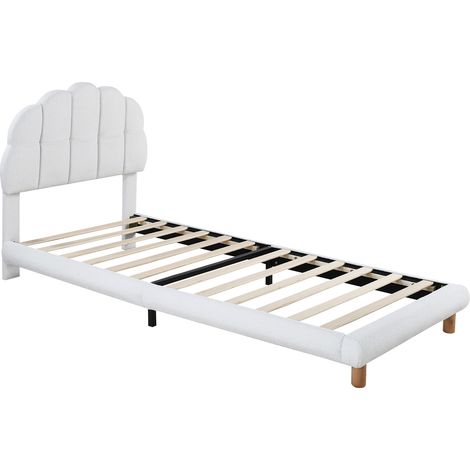 Cama individual 90x200 cm en bouclé blanco con somier de lamas (1/5)