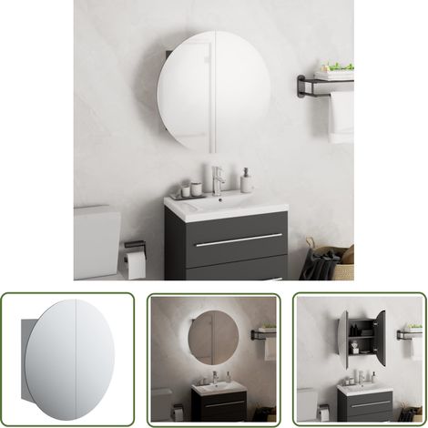 The Living Store Badezimmerschrank mit Rundem Spiegel & LED Grau 40x40x17,5 cm - Badezimmermöbel - Kosmetiktisch - Spiegelkommode - Holzwerkstoff Möbel - LED Beleuchtung (1/5)