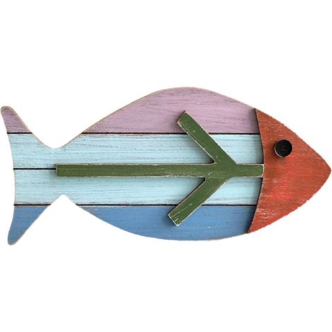 Fish Wall Hanging - Wooden - Vintage Coastal Style - Indoor Outdoor Bedroom Office Decoration - 40 cm x 22 cm (1/3)