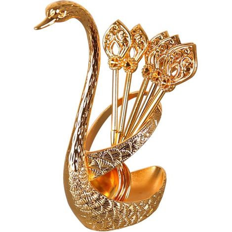 Set Pratique Couleur Or Forme Cygne en Alliage de Zinc Support Décoratif de Cuillères à Dessert Cuisine et Service Élégant (1/5)