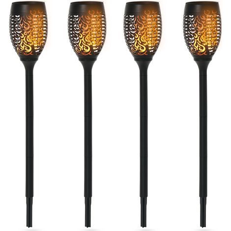 Lot de 4 projecteurs LED solaires d'extérieur avec 4 piquets, en plastique, Ø12 x 72 cm, noirs (1/5)