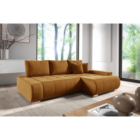 Ecksofa Schlafsofa ELMO Stoff Monolith Honiggelb Ottomane Rechts (1/4)