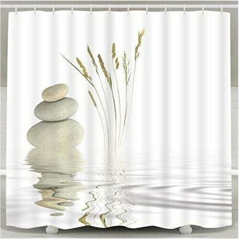 Shower Curtain Zen Stone Wild Grass Reflection in Water Shower Curtains 12 Hooks, Meditation Design Waterproof Fabric Bathroom Shower Curtain (1/4)