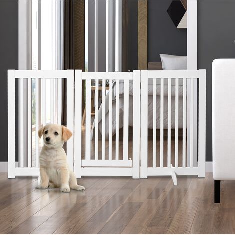 Freistehendes, faltbares Hundeschutzgitter aus weißem MDF 155 x 1,5 x 76 cm HAVRYA (1/4)