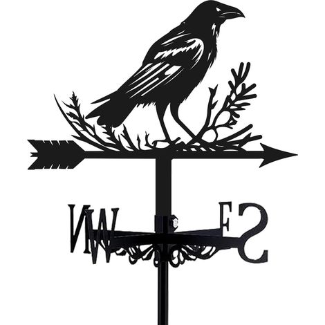 Metal Weathervane Raven Garden Decoration Wind Direction Indicator Roof Pole Mount Ornament for Garage, Dome, Barn (1/5)
