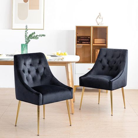Esszimmerstühle 2er Set Samt mit Metallbeinen, modern gepolstert, schwarz (1/5)