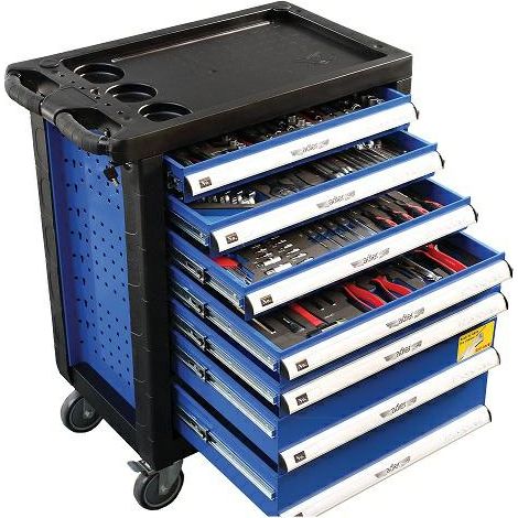 Adler Carro de herramientas 217 piezas, almacenamiento profesional para talleres y mantenimiento mecánico, ruedas resistentes, cierre seguro, diseño modular, materiales de alta calidad.