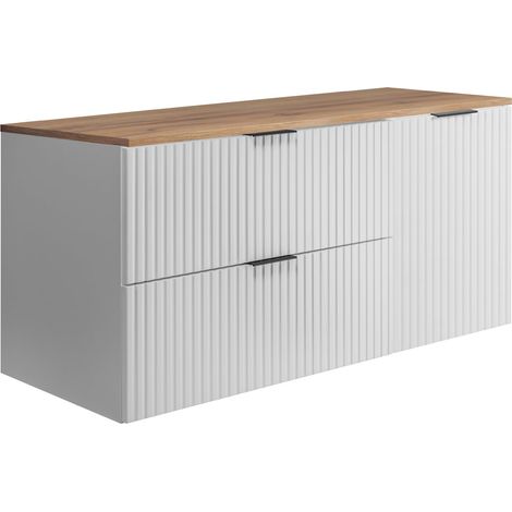 Set da bagno: mobile con cassetti e mobile con ante 57×46×120 cm, colore: bianco / rovere Craft, maniglia nera (1/5)