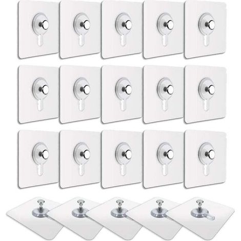 Lot de 20 accroches tableau adhésives transparentes – Fixation sans percer – Imperméables et amovibles – Charge max 2kg