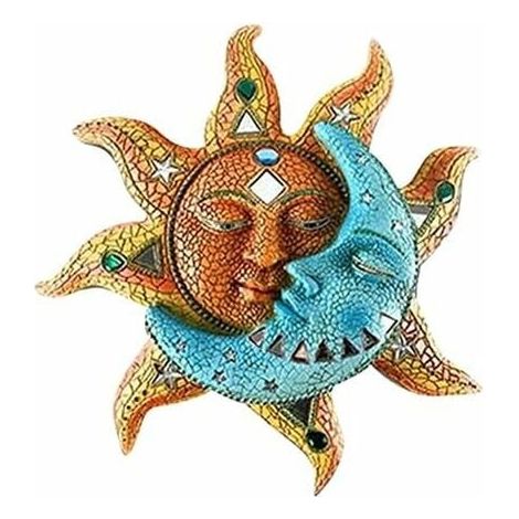 Statue murale en métal avec visage de soleil et de lune, décoration murale pour la maison, décoration de jardin, décoration murale décorative en fer à suspendre-LIAIKI (1/5)