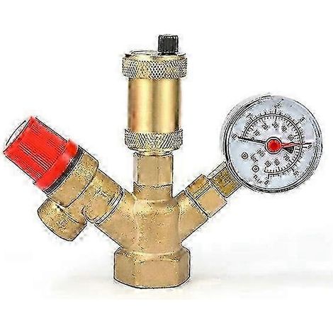 Compatible avec les vannes de chaudière DN25 6 bar, soupape de décharge de pression complète, soupape de sécurité d'échappement avec manomètre, composants de sécurité de chaudière 6 bar. (1/5)