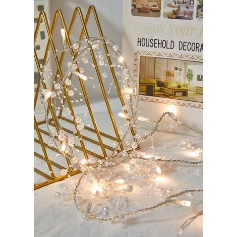 Guirnalda de luces navideñas AIDUCHO de 2 m - Guirnalda de luces con cuentas de bayas artificiales - Funciona con pilas - Decoración para Navidad, bodas, jardín y árbol (Cuentas blancas) (1/5)