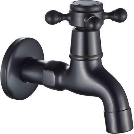 (Noir) Robinet Vintage pour Eau Froide avec Monocommande Interface G1/2 - Robinet de Vadrouille Mural pour Lavabo Salle de Bain