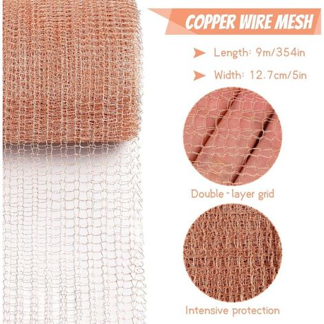 9M Maille de Cuivre de Antiparasitaire, Flexible Filet en Cuivre Tricoté, Maille de Filtre en Cuivre, Grillage en Cuivre Protection pour Maison Jardin Anti Rongeur Insectes Escargots, Couche Double (1/3)